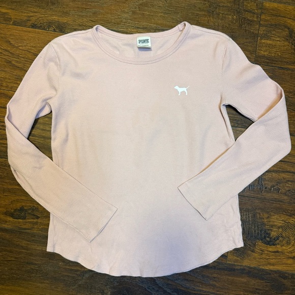 VS PINK Light Pink Waffle Knit Spellout Tee XS Coquette Soft Girl Loungewear Y2K - Picture 2 of 9
